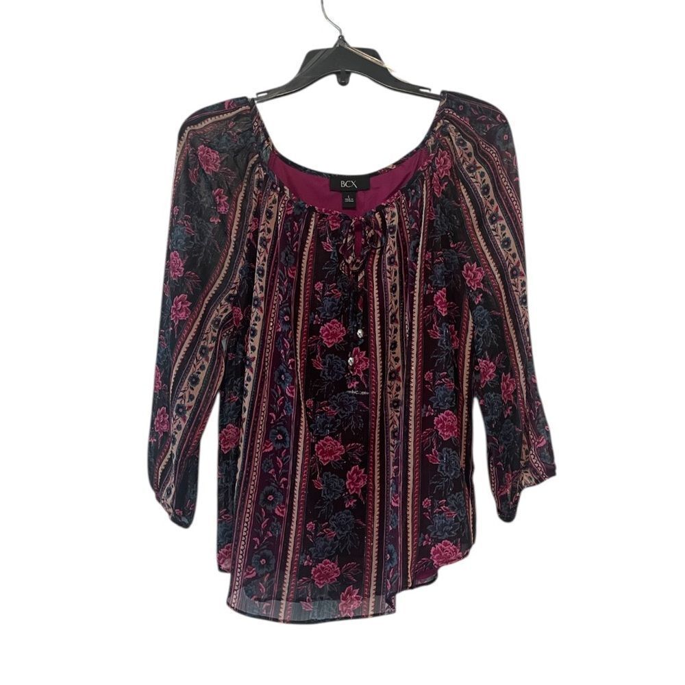 BCX Black and Pink Floral Blouse